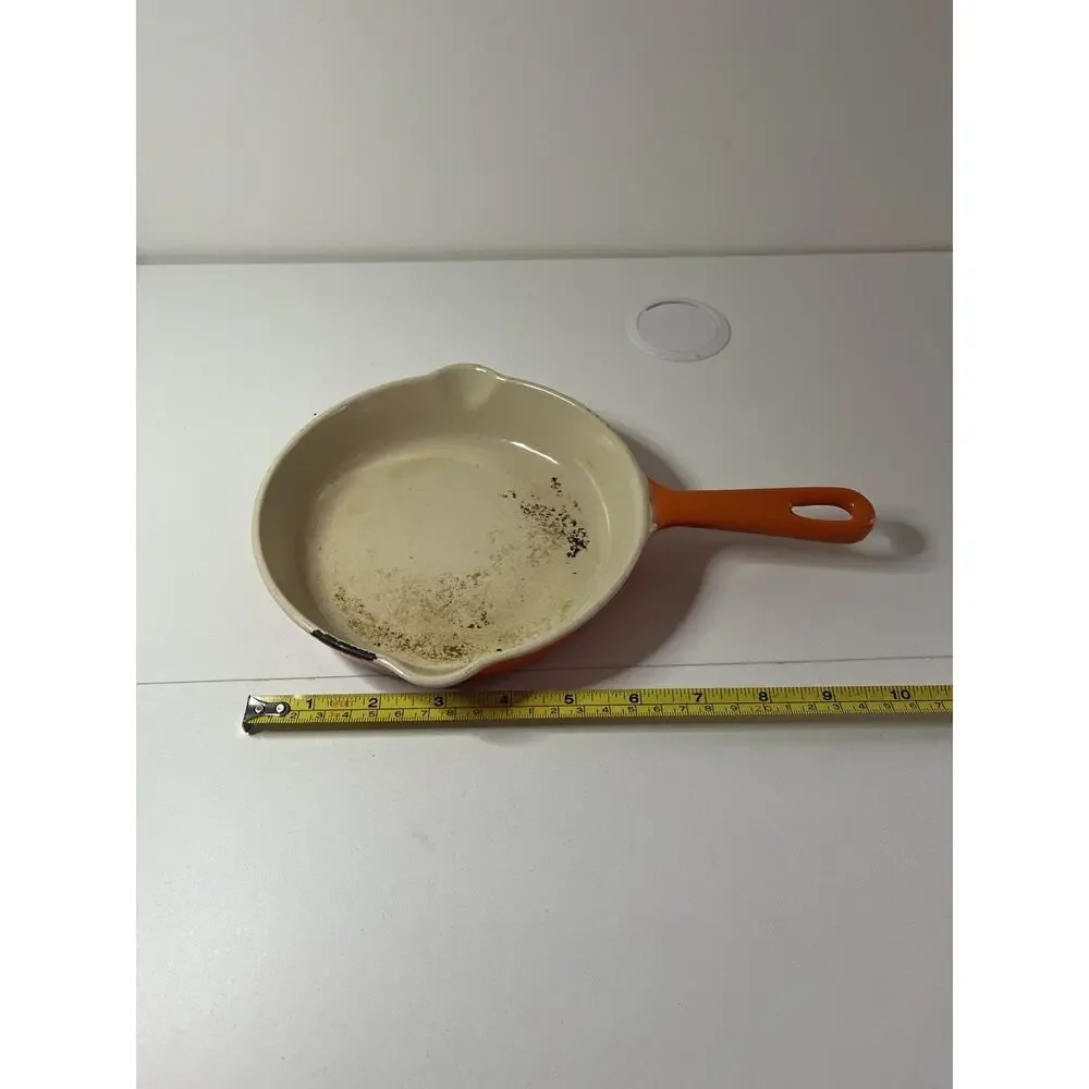 Lot of 4 Vintage LE CREUSET Pots Pans Flame Orange Wood Handle With 2 Lids USED